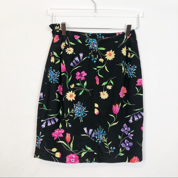 Vintage Silk Floral Wrap Side Tie Skirt 6P - Picture 2 of 7